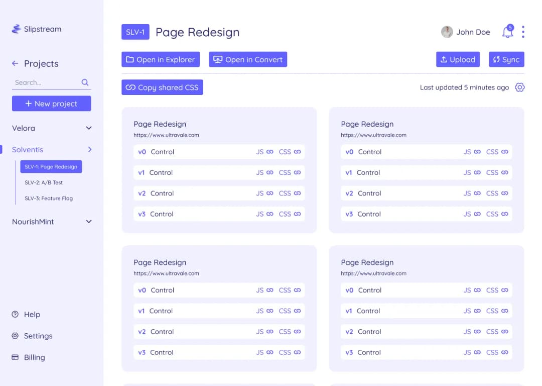 An overview of Slipstream's experiment details page