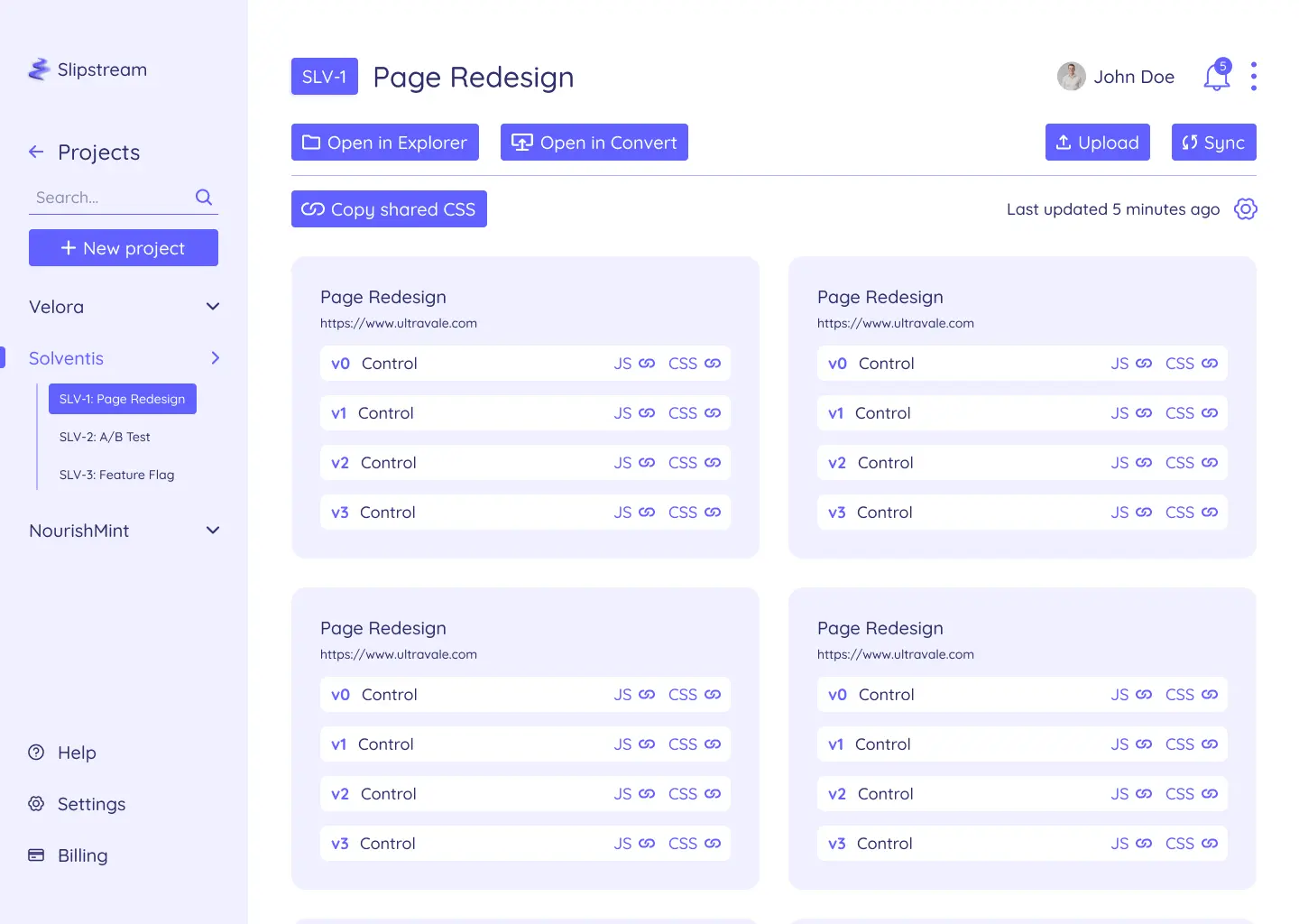 An overview of Slipstream's experiment details page